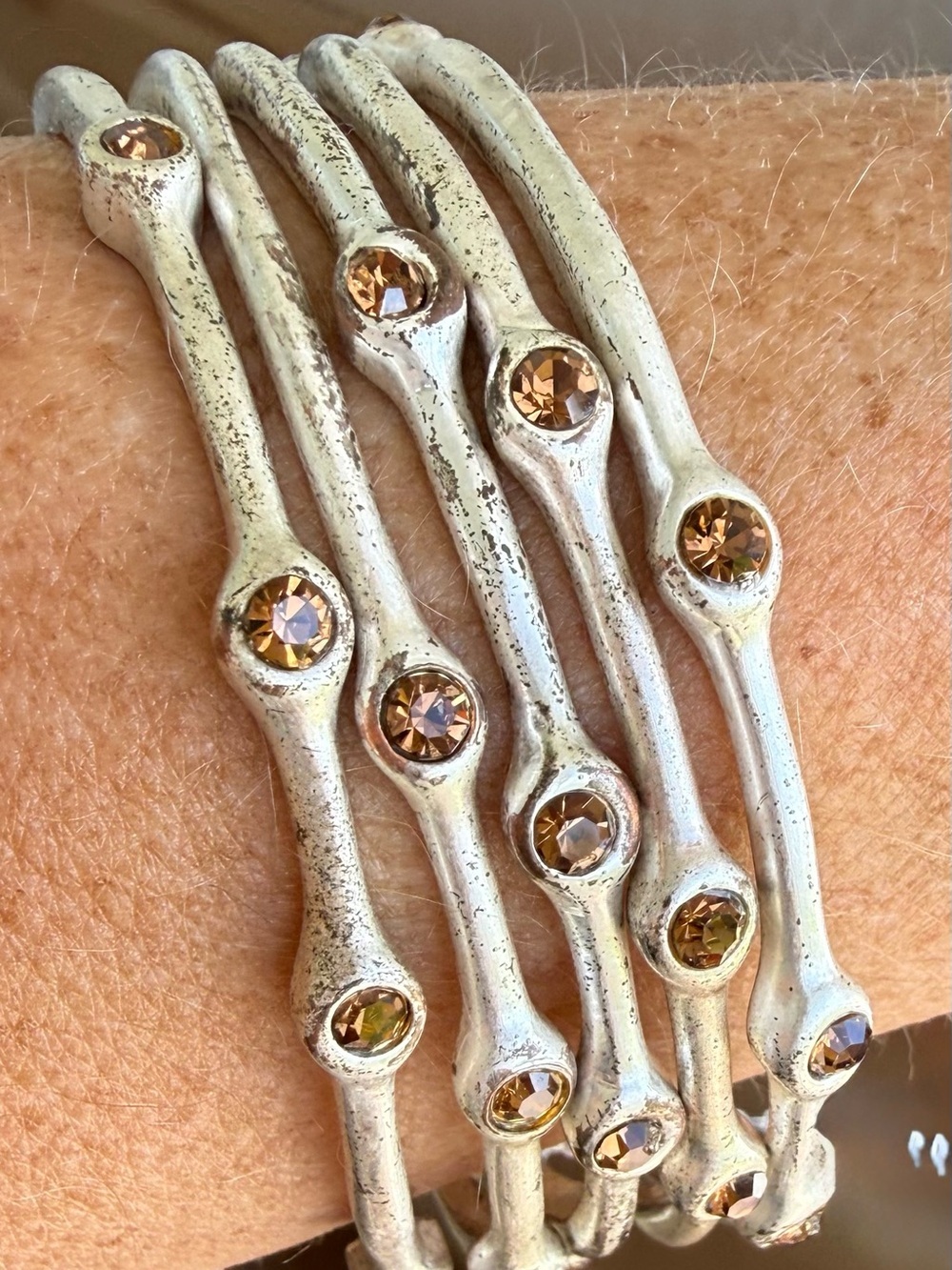 Monet Silver-Tone Multi-Row Bracelet with Amber Stones